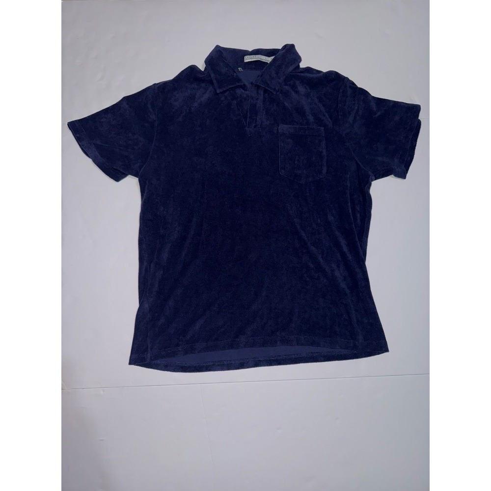 Criquet Terry Cloth Polo Shirt Large Blue Pocket Beach Resort Johnny Collar
